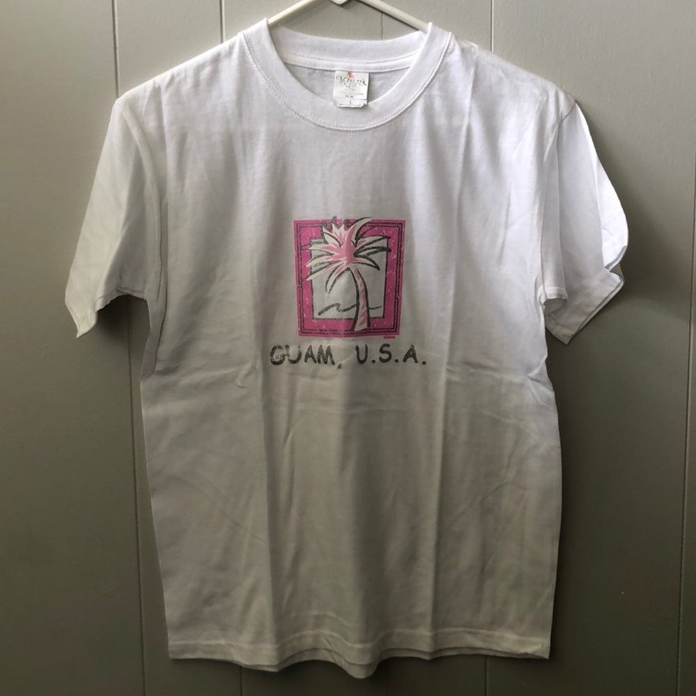 NEW Guam white and pink coconut tree tee